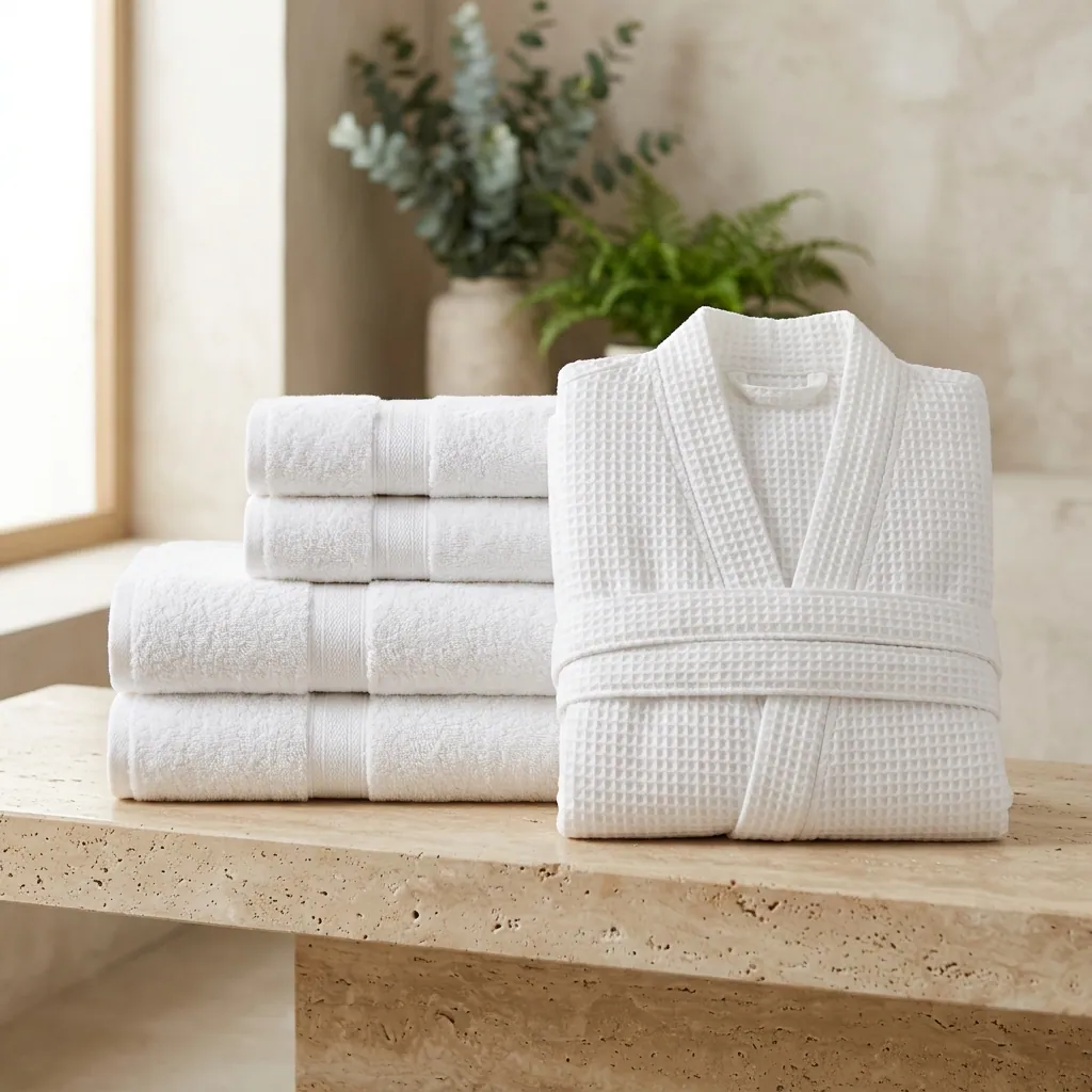 Serviettes blanches pliées dans une salle de bain