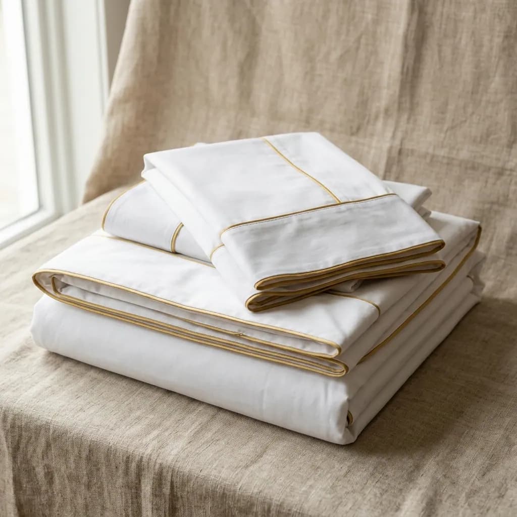Lit d'hôtel dressé avec du linge blanc